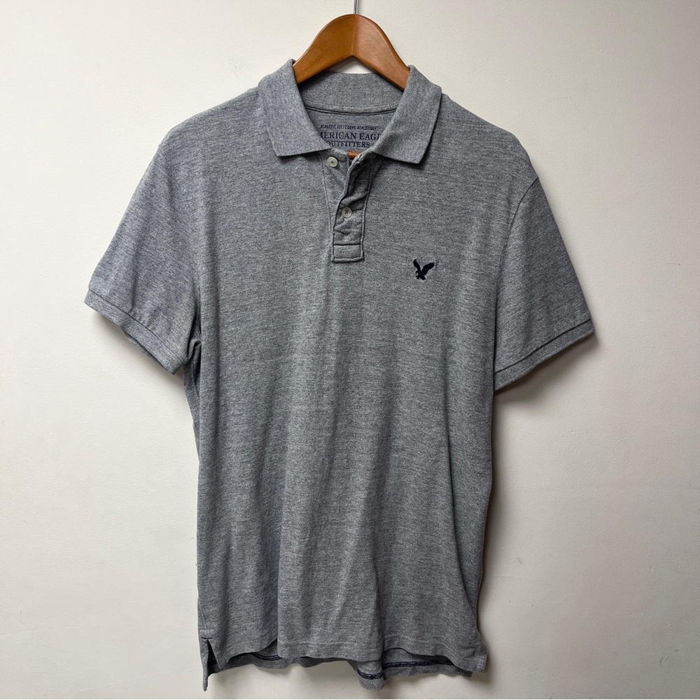 American Eagle Polo Shirt Mens Medium Grey Short Sleeve